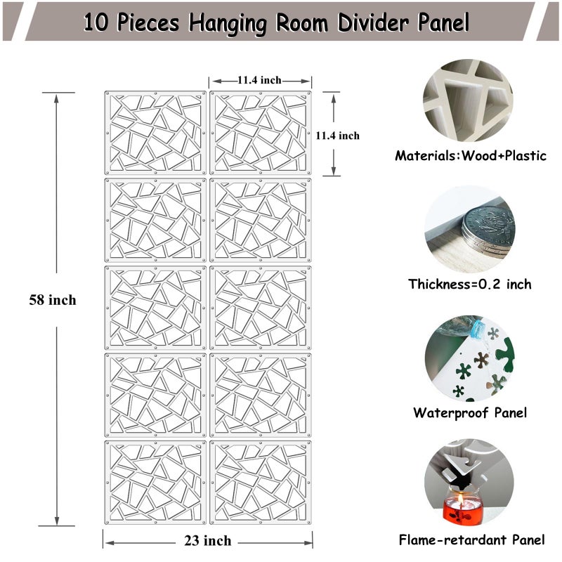 Lchen Hanging Room Divider,10 Pieces Wood-Plastic Hanging Panels 0.2â€œThick Screen Panel for Living Room Bedroom Home Decoration(DQ,11.4"X11.4") - Image 2